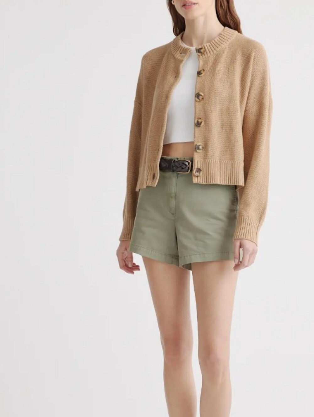 Quince High-Rise Olive Chinos Women’s Organic Cotton Shorts Stretchy Sz 2